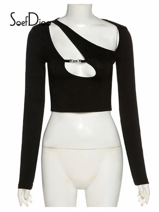 Asymmetric Collar Crop Top ALODIA STORE