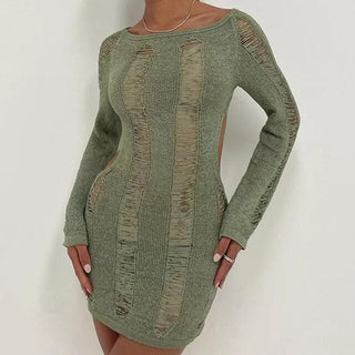 See-Through O-neck Long Sleeve Bodycon Dress ALODIA STORE