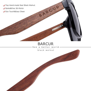 BARCUR High Quality Black women&Male UV400 Wooden Sunglass Shades