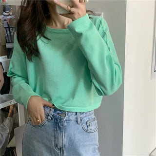 Candy Colors Loose Long Sleeve T-shirts Women Spring Daily Student All-match Casual Streetwear Short Style Tops Basic Undershirt