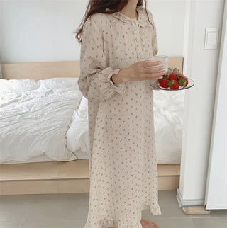 Ruffles Sleep Dress Women Long Sleeve  SLEAPWEAR