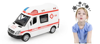 Hospital Rescue Ambulance Emergency Police Alloy Metal Diecast Cars Model Sound Light Educational Kids Toys For Childr