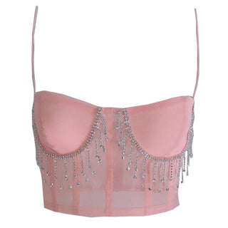 crystal tassels mesh bralette crop tops women push up croptop 2020 night out club party sexy beach wear chic ladies summer tops