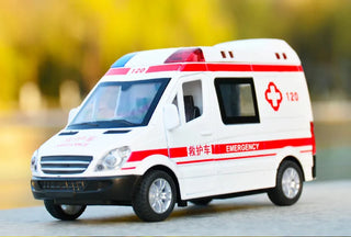 Hospital Rescue Ambulance Emergency Police Alloy Metal Diecast Cars Model Sound Light Educational Kids Toys For Childr