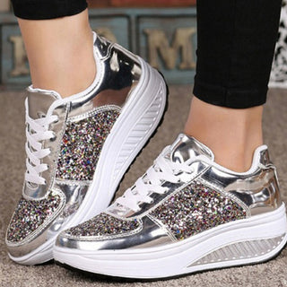 Women's Ladies Wedges Sneakers Sequins Shake Shoes