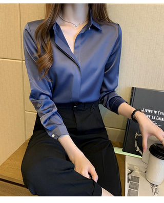 Satin Silk Women's Shirt Long Sleeve Fashion Woman Blouses 2023