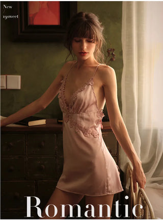 Sling Lace Embroidery V-Neck Sexy Nightdress