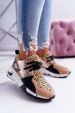 Women Sneakers Lace-Up Sports Shoes for Leopard