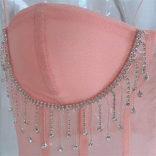 crystal tassels mesh bralette crop tops women push up croptop 2020 night out club party sexy beach wear chic ladies summer tops