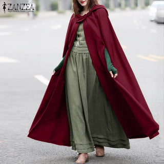 ZANZEA Women Poncho Winter Hooded Open Front