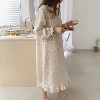 Ruffles Sleep Dress Women Long Sleeve  SLEAPWEAR