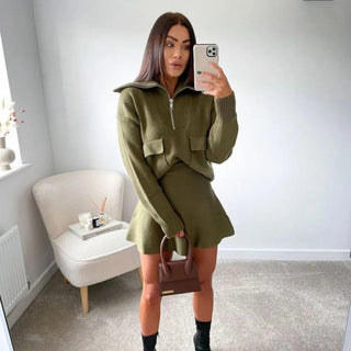 Knitted Skirt Suits For Women Two Piece Set Women-Waisted Mini Skirt Alodia Store