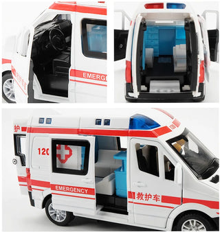 Hospital Rescue Ambulance Emergency Police Alloy Metal Diecast Cars Model Sound Light Educational Kids Toys For Childr