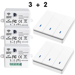 Interruptor intel·ligent sense fil 433Mhz RF 86 Interruptor de panell de paret amb comandament a distància Mini receptor de relé 220V Ventilador de llum LED per a la llar