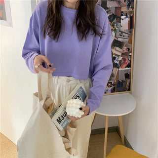 Candy Colors Loose Long Sleeve T-shirts Women Spring Daily Student All-match Casual Streetwear Short Style Tops Basic Undershirt