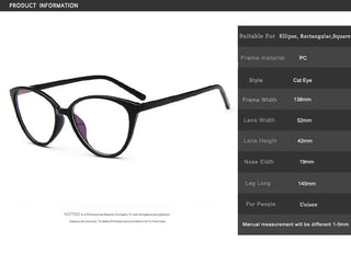 Fashion Women Cat Eye Eyeglasses Men Myopia Optical Glasse Frame Eye Glasses Computer Transparent Clear Frame Oculos