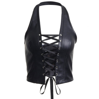 Sexy Women Leather Hollow Out Crop Vest Tops