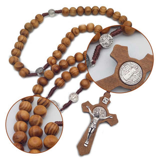 Fashion Style Handmade Fine Brown Catholic Jewelry Hand-woven Alloys Wooden Beads Cross Rosary Necklace Accessories Present