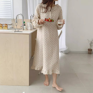 Ruffles Sleep Dress Women Long Sleeve  SLEAPWEAR