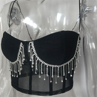 crystal tassels mesh bralette crop tops women push up croptop 2020 night out club party sexy beach wear chic ladies summer tops