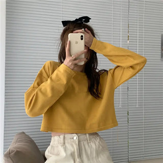 Candy Colors Loose Long Sleeve T-shirts Women Spring Daily Student All-match Casual Streetwear Short Style Tops Basic Undershirt