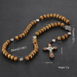 Fashion Style Handmade Fine Brown Catholic Jewelry Hand-woven Alloys Wooden Beads Cross Rosary Necklace Accessories Present