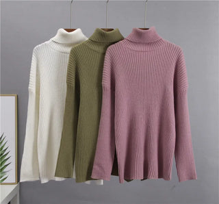 New Casual Two Pieces Turtle Neck Sweater and Midi Skirt Female Warm Suits with Skirt