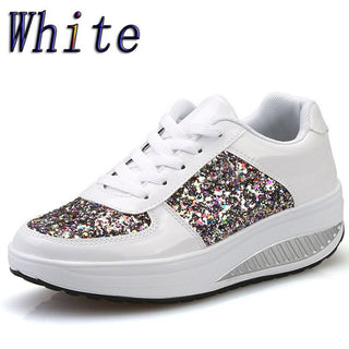 Women's Ladies Wedges Sneakers Sequins Shake Shoes