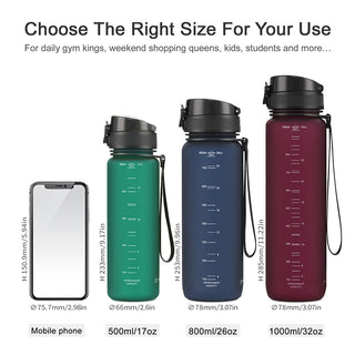 New 500/800/1000ml Sports Water Bottle BPA Free Portable Leak-proof Shaker bottel