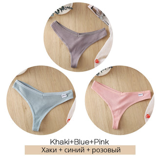 3Pcs/Set Women Cotton Thongs Panties Sexy Low Waist G-String Briefs Ladies lringerie.