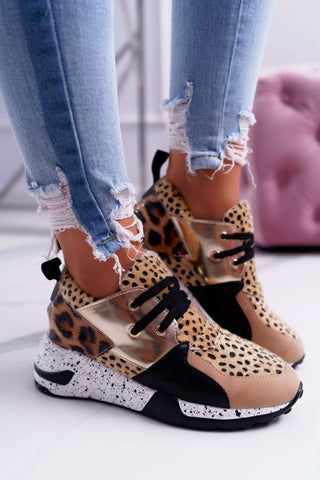 Women Sneakers Lace-Up Sports Shoes for Leopard