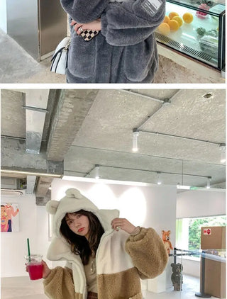 Japanese soft girl cute plus velvet thick hooded sweater ins selling