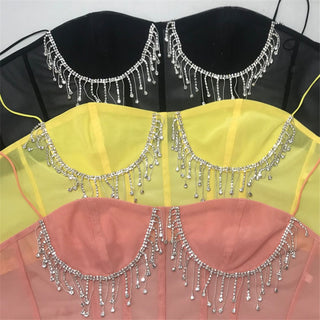 crystal tassels mesh bralette crop tops women push up croptop 2020 night out club party sexy beach wear chic ladies summer tops