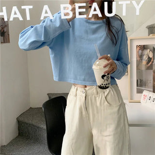 Candy Colors Loose Long Sleeve T-shirts Women Spring Daily Student All-match Casual Streetwear Short Style Tops Basic Undershirt