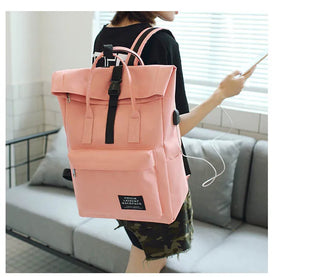 Women External USB Charge Backpack Nylon Rucksack