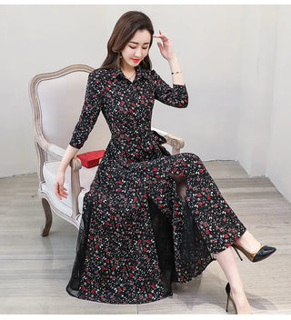 New chiffon stitching lace Dress lady elegant temperament long dress