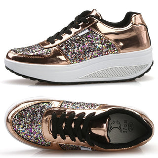 Women's Ladies Wedges Sneakers Sequins Shake Shoes