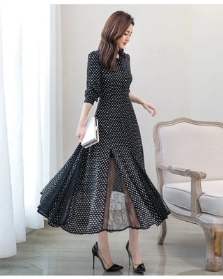 New chiffon stitching lace Dress lady elegant temperament long dress