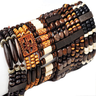 Mix Lot 5Pcs/lot Natural Wood Beads Charm Bracelets Fashion Jewelry Mix Style Wooden Adjustable Bracelet Cuff Bangle Wholesale