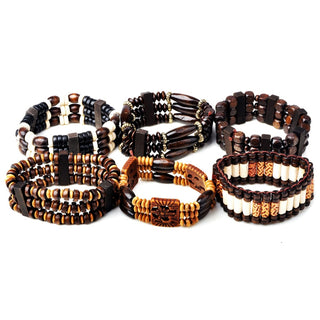 Mix Lot 5Pcs/lot Natural Wood Beads Charm Bracelets Fashion Jewelry Mix Style Wooden Adjustable Bracelet Cuff Bangle Wholesale