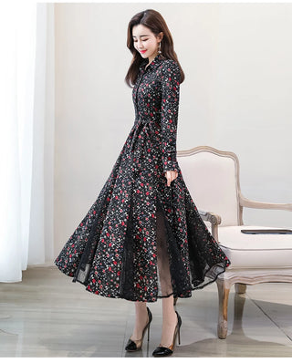 New chiffon stitching lace Dress lady elegant temperament long dress