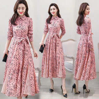 New chiffon stitching lace Dress lady elegant temperament long dress