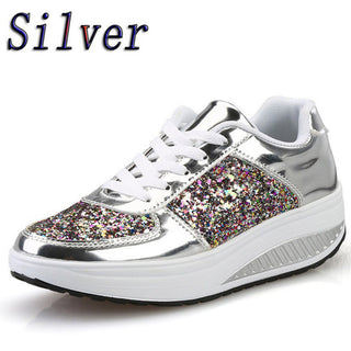 Women's Ladies Wedges Sneakers Sequins Shake Shoes