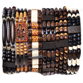 Mix Lot 5Pcs/lot Natural Wood Beads Charm Bracelets Fashion Jewelry Mix Style Wooden Adjustable Bracelet Cuff Bangle Wholesale