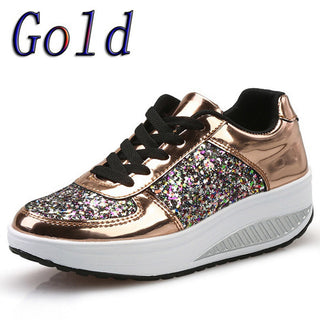 Women's Ladies Wedges Sneakers Sequins Shake Shoes