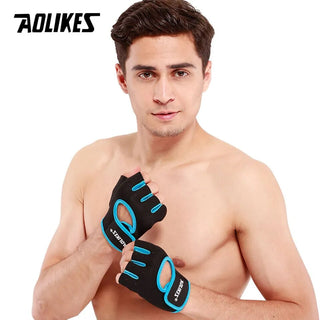 AOLIKES 1 Pair Men Women Gym Half Finger Sports Fitness Exercise Training Wrist Gloves Anti-slip Resistance Weightlifting Gloves