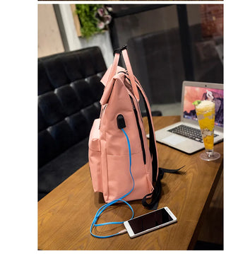 Women External USB Charge Backpack Nylon Rucksack