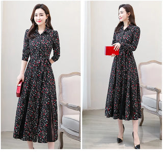 New chiffon stitching lace Dress lady elegant temperament long dress