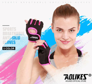 AOLIKES 1 Pair Men Women Gym Half Finger Sports Fitness Exercise Training Wrist Gloves Anti-slip Resistance Weightlifting Gloves