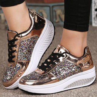 Women's Ladies Wedges Sneakers Sequins Shake Shoes